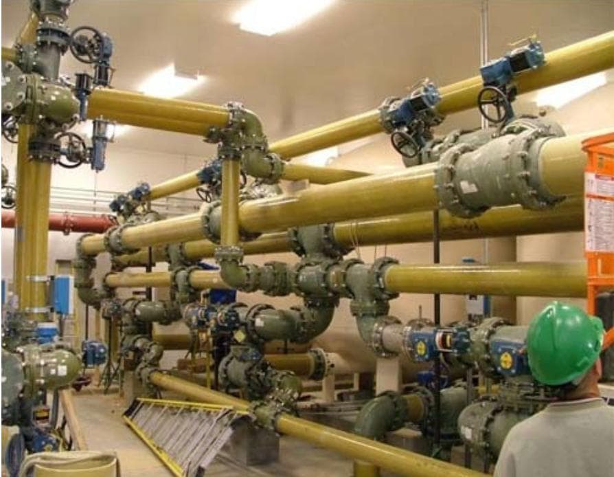 FRP process piping manifold with valves and instrumentation