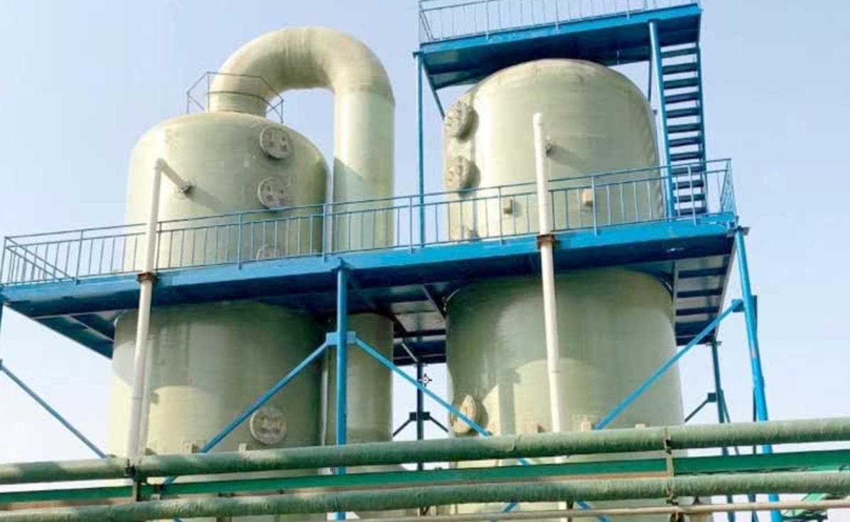 Twin FRP process columns installed on a structural platform