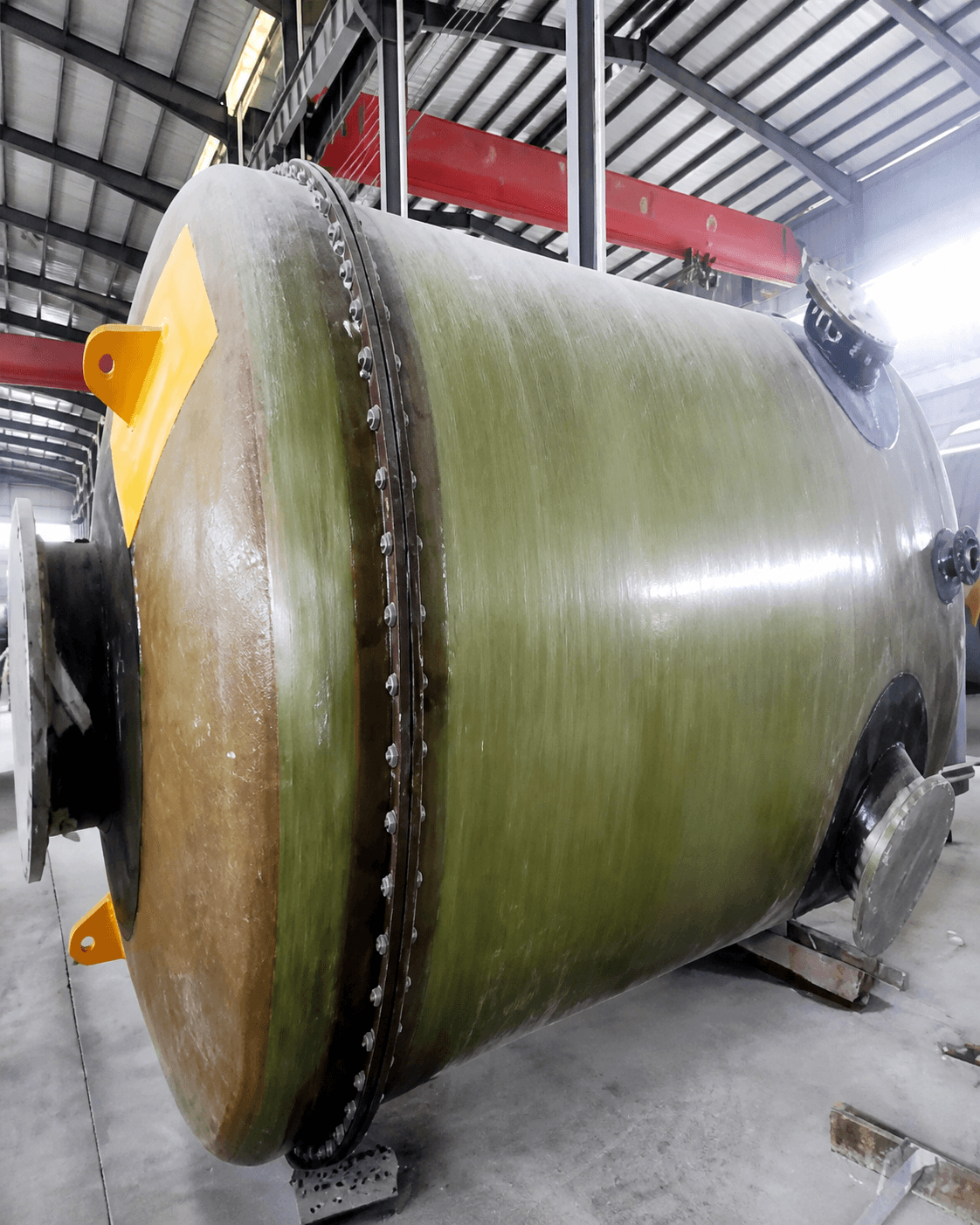 Large corrosion-resistant process vessel inside AMPAR's fabrication workshop